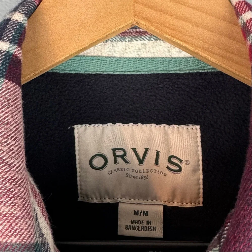 Orvis Pinnacle Fleece Lined Flannel Shacket Women Medium Plaid Snap Shirt Jacket